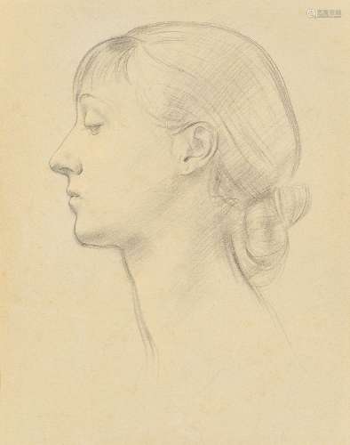 Alfred Kingsley Lawrence RA, British 1893 - 1975- Profile of a woman; pencil, 33 x 26.5cm (ARR)