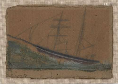 Alfred Wallis, British 1855-1942- Sailing in Stormy Seas; pencil and oil on card, 8x13.5cm (