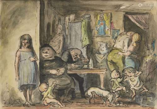 Edward Ardizzone RA, British 1900-1980- The Deserter in a Neapolitan Slum, c.1945; watercolour