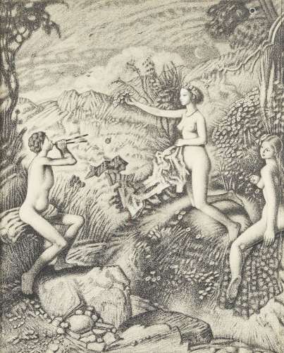 Francis Helps RBA, British 1890-1972- Pan and Nymphs; pencil on paper, 64x50cm, (ARR) Provenance: