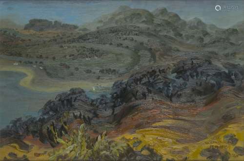 William Drummond Bone RWA ARSA, Scottish 1907-1979- Landscape near Dornie, 1965; oil on board,