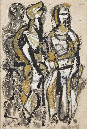 Henryk Gotlib, British/Polish 1890-1966- Three figures; gouache on buff coloured hand made paper,