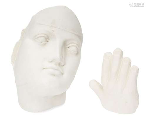 Sir Eduardo Paolozzi CBE RA, Scottish 1924-2005- Face and hand; cast plaster, two, 8cm high, 17.