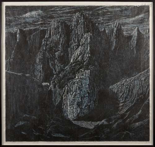 Emma Stibbon RE RWA RA, British b.1962- Horse Shoe Pass Cheddar Gorge, 1997; woodcut printed in