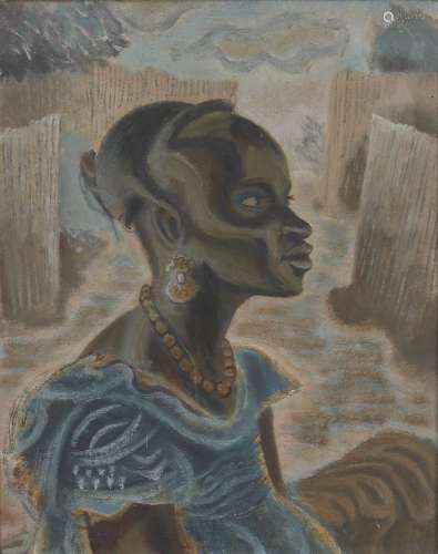 Leon Underwood, British 1890-1975- African woman, c.1940s; oil on canvas, bears remains of label