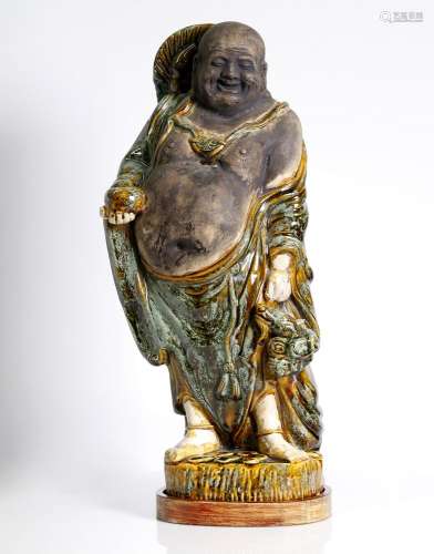 , Chinese, stonewear glazed laughing Buddha. Late Qing dyn. Or early republic.