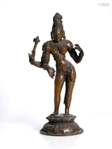 an antique , fine, Indian bronze, depicting Ardhanareeswara,