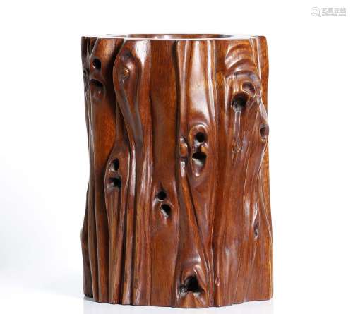 , Chinese Huang-Li wood brush pot. Qing/Republic period