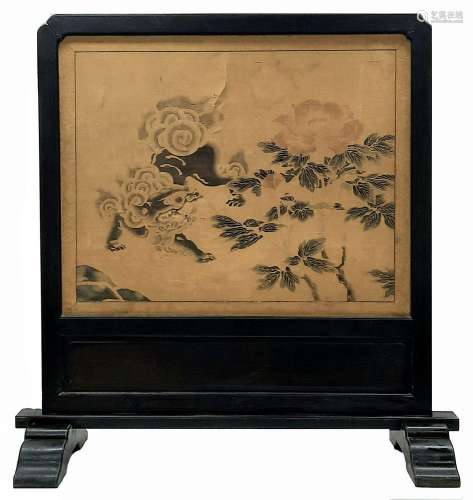 , Japanese, hard wood and paper screen. Meiji period,