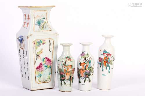 Chinese 3 porcelain bottles and a vase. Republic period or earlier