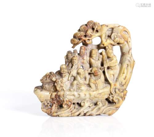 Chinese soapstone carving, depicting the 8 immortals,