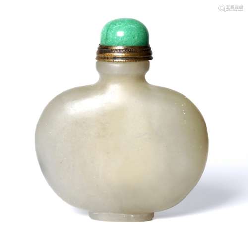 an antique Qing dyn. Jade snuff bottle with a fine jadeite stopper