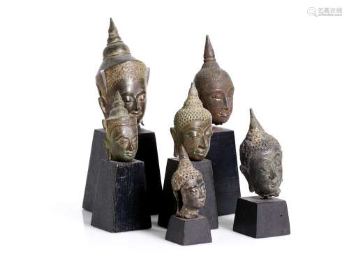 lot of antique 6 southeast Asian Thai bronze Buddha heads