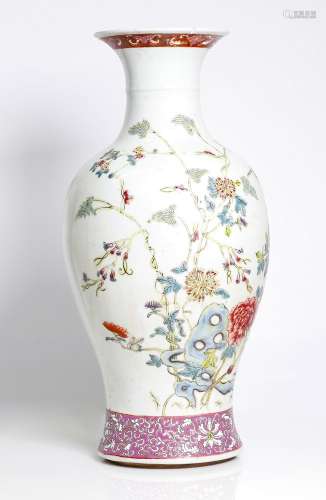 , Chinese vase, portraying peonies, bats and scholars rock, early republic of china.