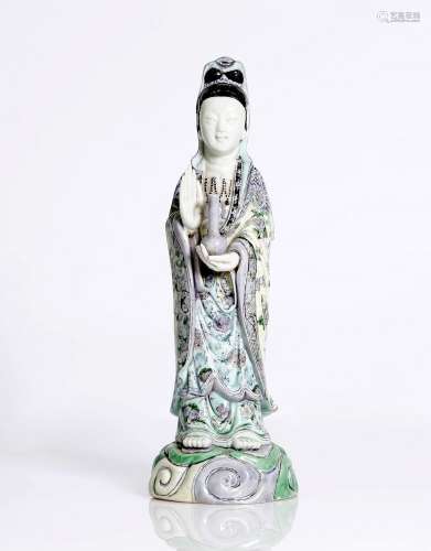 Chinese porcelain qing dynasty Guanyin. Lilac and green colors