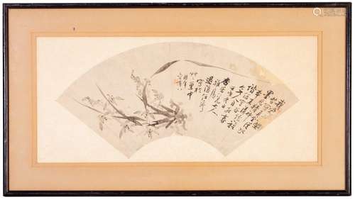 Chinese, Qing dyn., mounted fan painting and calligraphy.