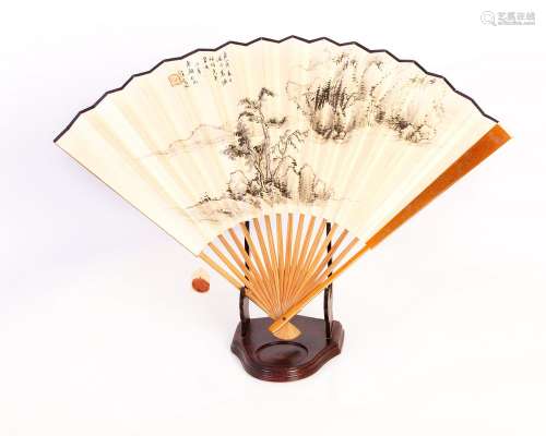 An antique, Chinese painted fan Republic period