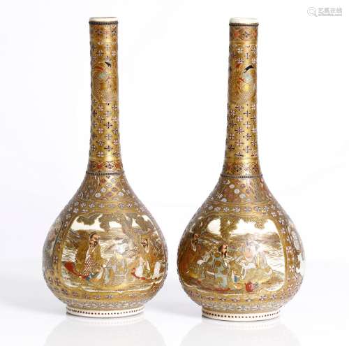a pair of antique Japanese Satsuma vases, Meiji period
