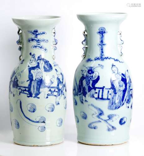 a pair of antique, Chinese, blue and white vases,