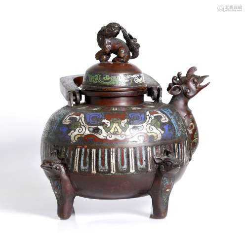 An antique, Chinese, early Qing dyn., cloisonné tea pot