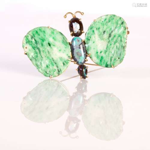 , Chinese, charming, gold, jadeite and opal broach,