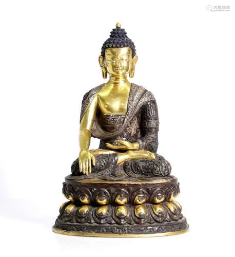 an old , fine, Chinese Buddha, gilded and silvered bronze