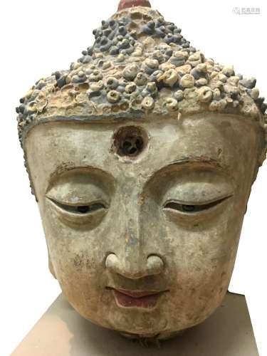 , Chinese, , stucco monumental Buddha head. Qing dyn