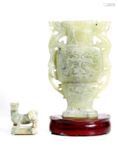 An old, Chinese, jade vase. Lite green color.