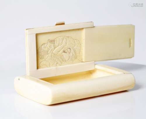 Japanese bone erotic carved card box. Late Meiji period