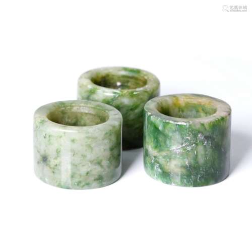 lot of 3 antique, spinach jade archers rings. Probably 1900s.