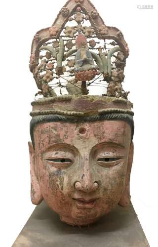 , Chinese, , stucco monumental Bodhisattva head. Qing dyn.