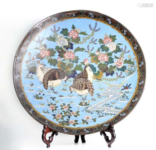 An outstanding 18th cent. Huge cloisonné charger