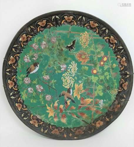 rare antique Chinese cloisonné plate Qing dyn.