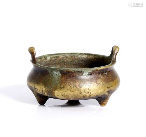 gilded, Chinese bronze censer. Qing dyn. Daoguang reign mark