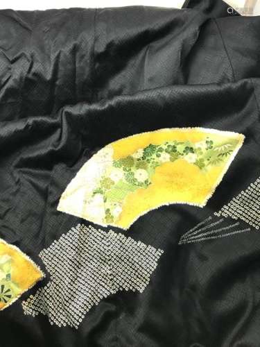 Brocaded black silk kimono.