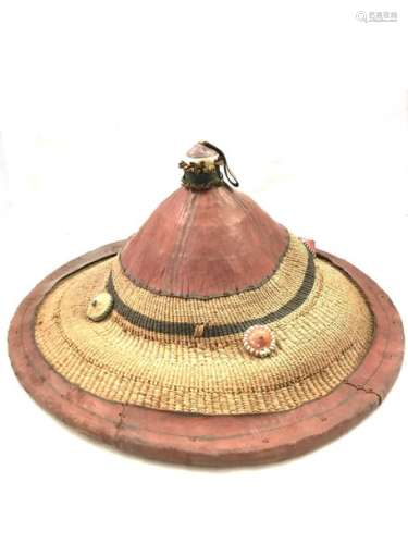 Tongan parade hat made of braided straw. Tonkin, f…