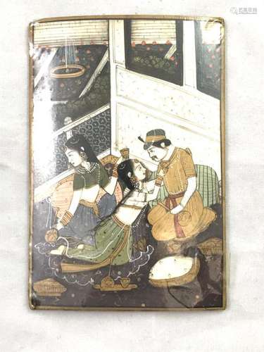 Miniature polychrome on ivory. Gallant scene. Two …