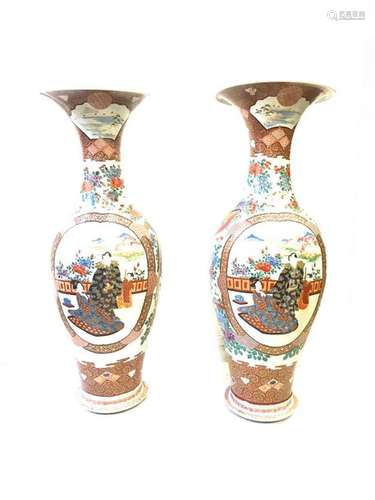 Pair of large baluster vases with long neck and fl…