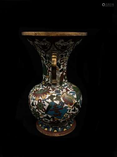 Baluster vase with handles and enamels on copper d…