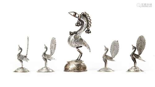 A Group Of Five Silver Bird Fi…