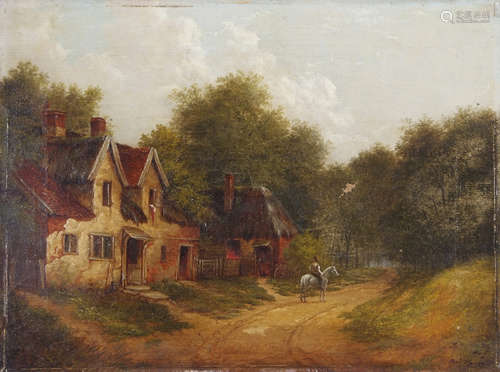 Edward Littlewood (1863-1896), Figure on Horse before a Cottage in Woodland, oil on canvas, 31 x