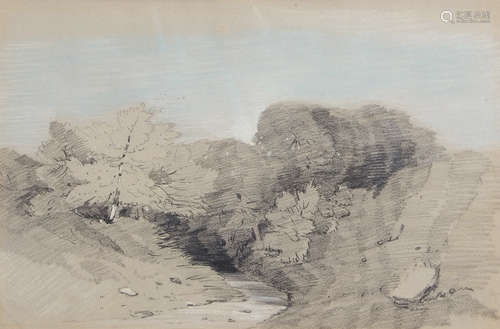 Henry Bright (1810-1873), Woodland scene, coloured chalks, 26 x 40cm