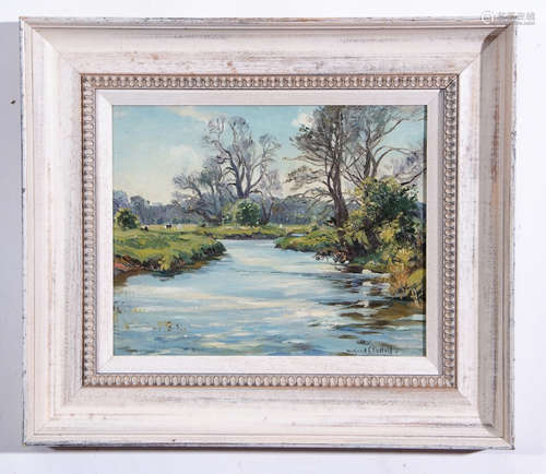 Wilfred Stanley Pettitt (1904-1978), River Landscape, oil on board, signed lower right, 22 x 27cm