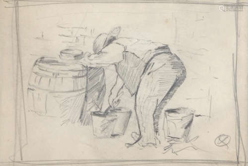 •AR Sir Alfred James Munnings, PRA, (1878-1959), The pig man, pencil drawing , 9 x 14cm Note: this