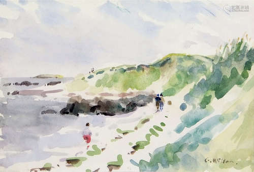 •AR Geoffrey Wilson (1920-2010), Coastal scene and landscape, pair of watercolours, both signed,