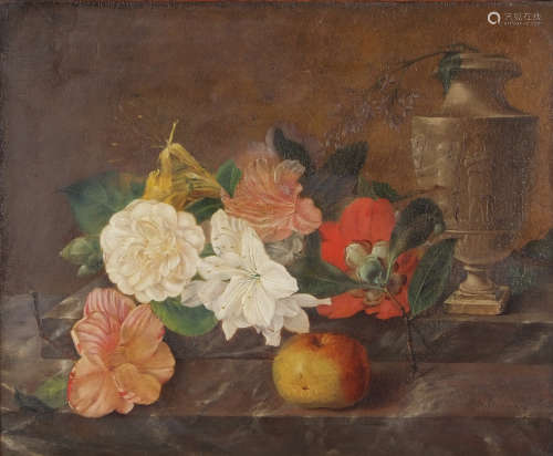 Eloise Harriet Stannard (1828-1915), Still Life study of flowers and apple with Grecian urn on a