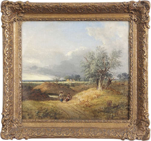 Samuel David Colkett (1800-1863), Landscape with figures in a lane, oil on panel, 29 x 31cm.