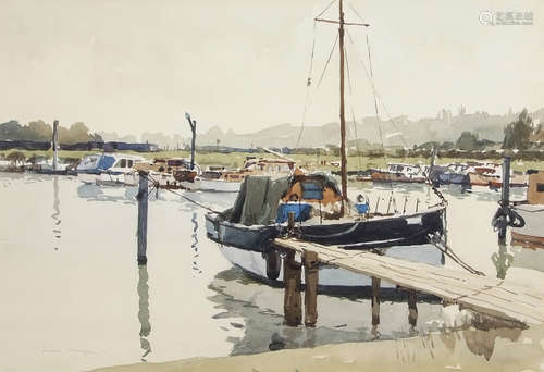 •AR Josiah Sturgeon, RSMA, RI, FRIBA (1919-1999), Boats in an estuary, watercolour, signed lower