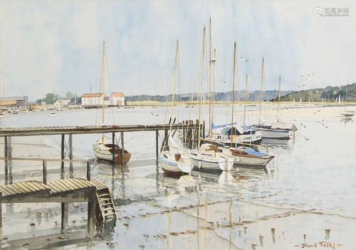 David Talks (contemporary), Boats in an estuary, watercolour, signed lower right, 31 x 44cm