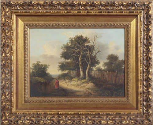 John Berney Ladbrooke (1803-1879), Figure in a landscape, oil on panel, 20 x 26cm